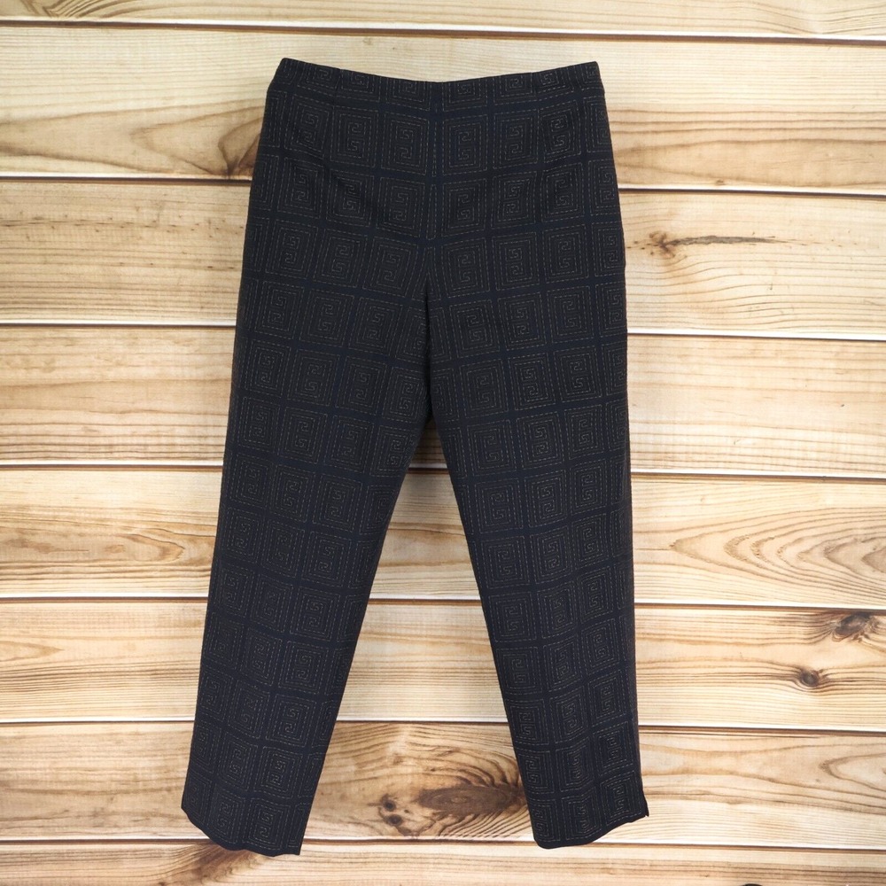 Talbots Ankle Pants Womens Sz 8 Black Geometric 100% Polyester Lined Embroidered